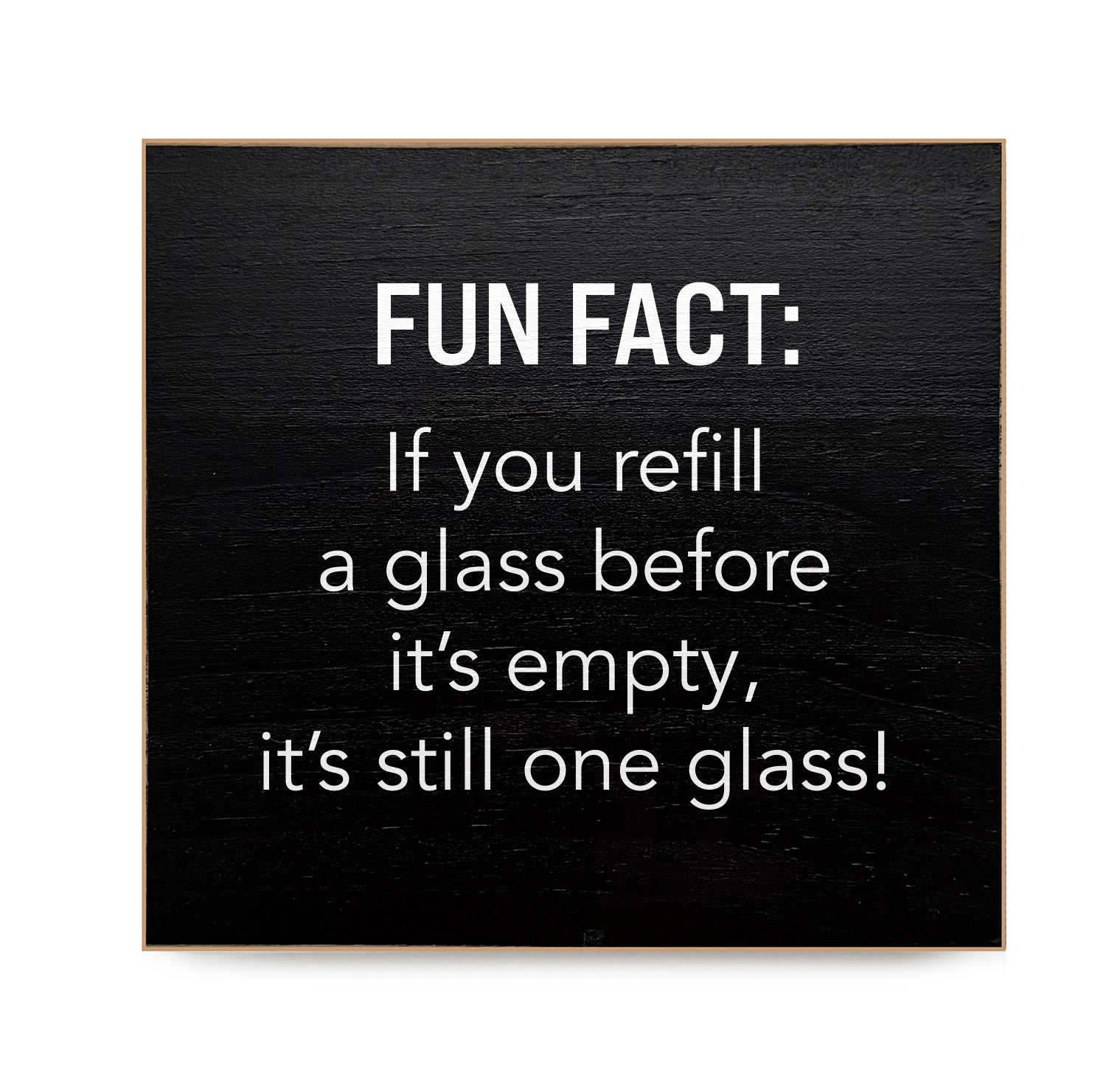 Fun Fact: If you refill a glass because it's empty, it's still one glass! Decorative Wooden Block
