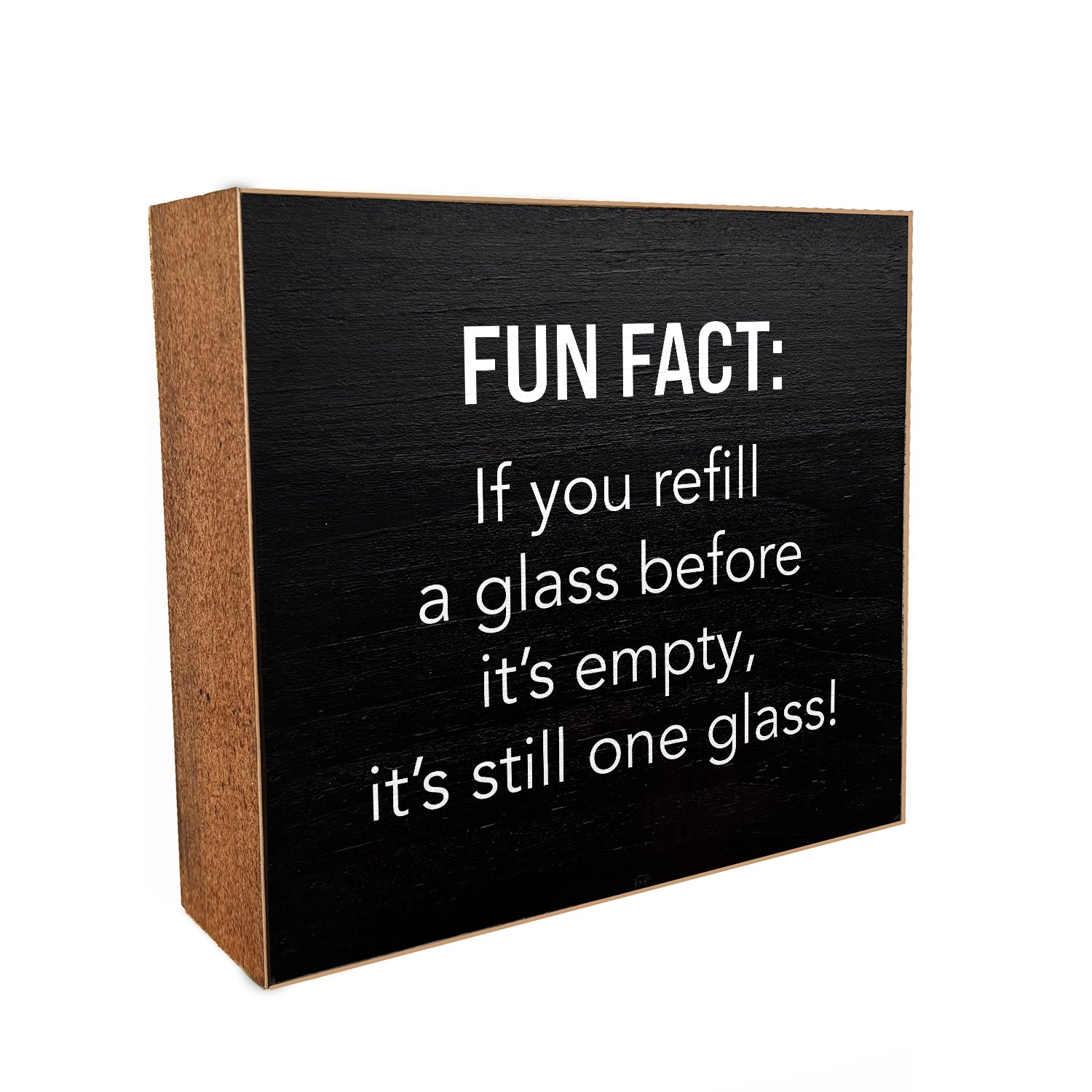 Fun Fact: If you refill a glass because it's empty, it's still one glass! Decorative Wooden Block