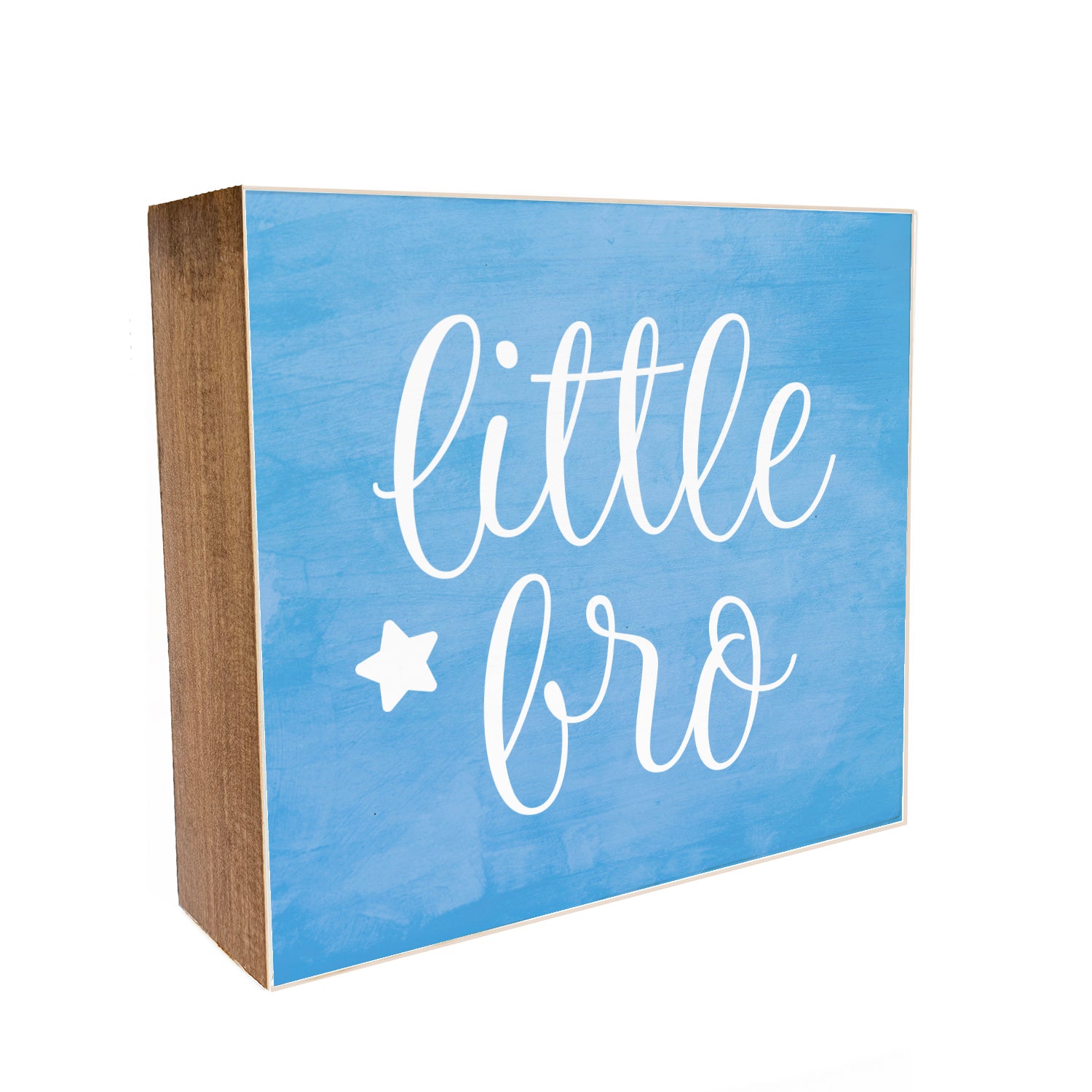 Little Bro with Blue Watercolor Decorative Wooden Block