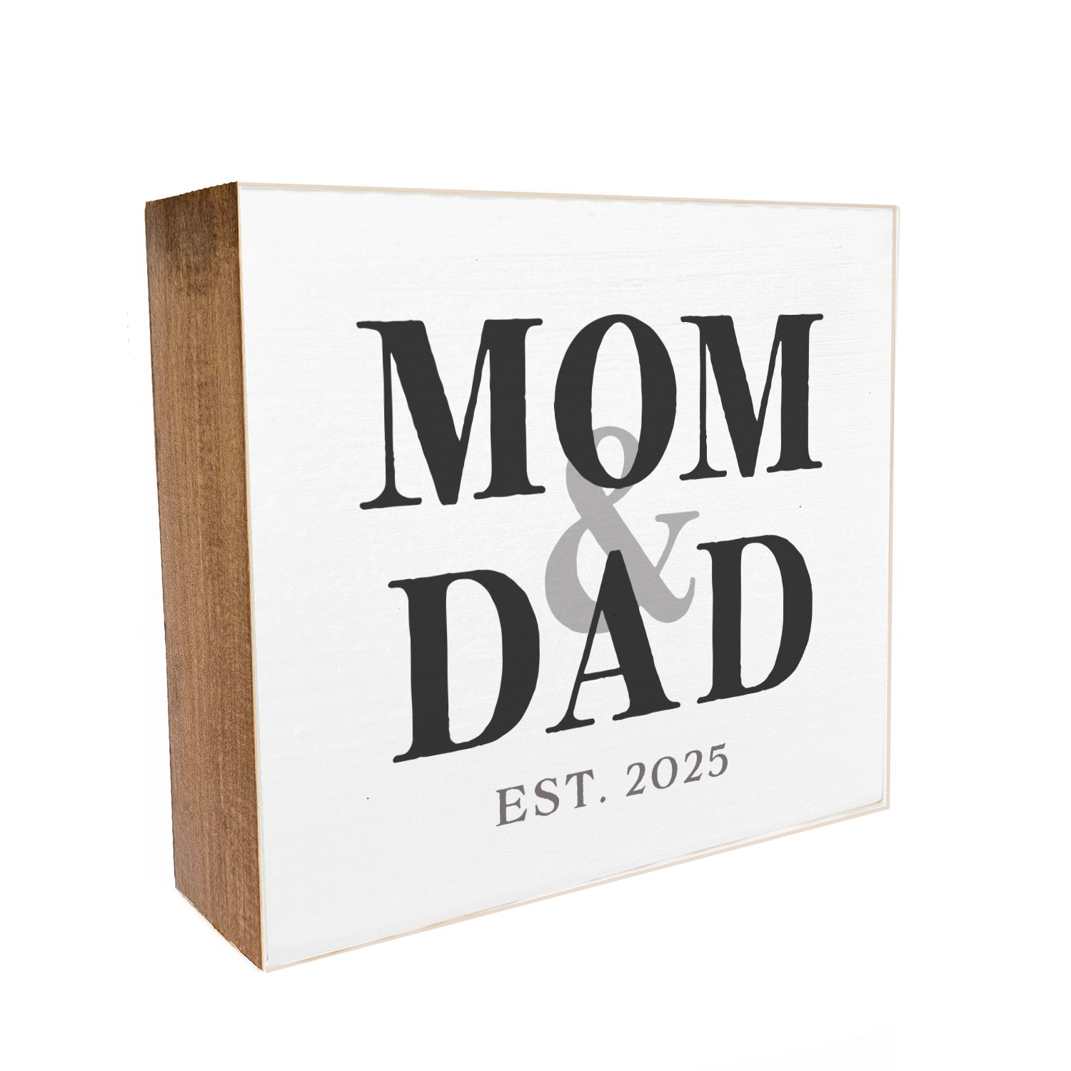 Mom & Dad Est. in Black Decorative Wooden Block