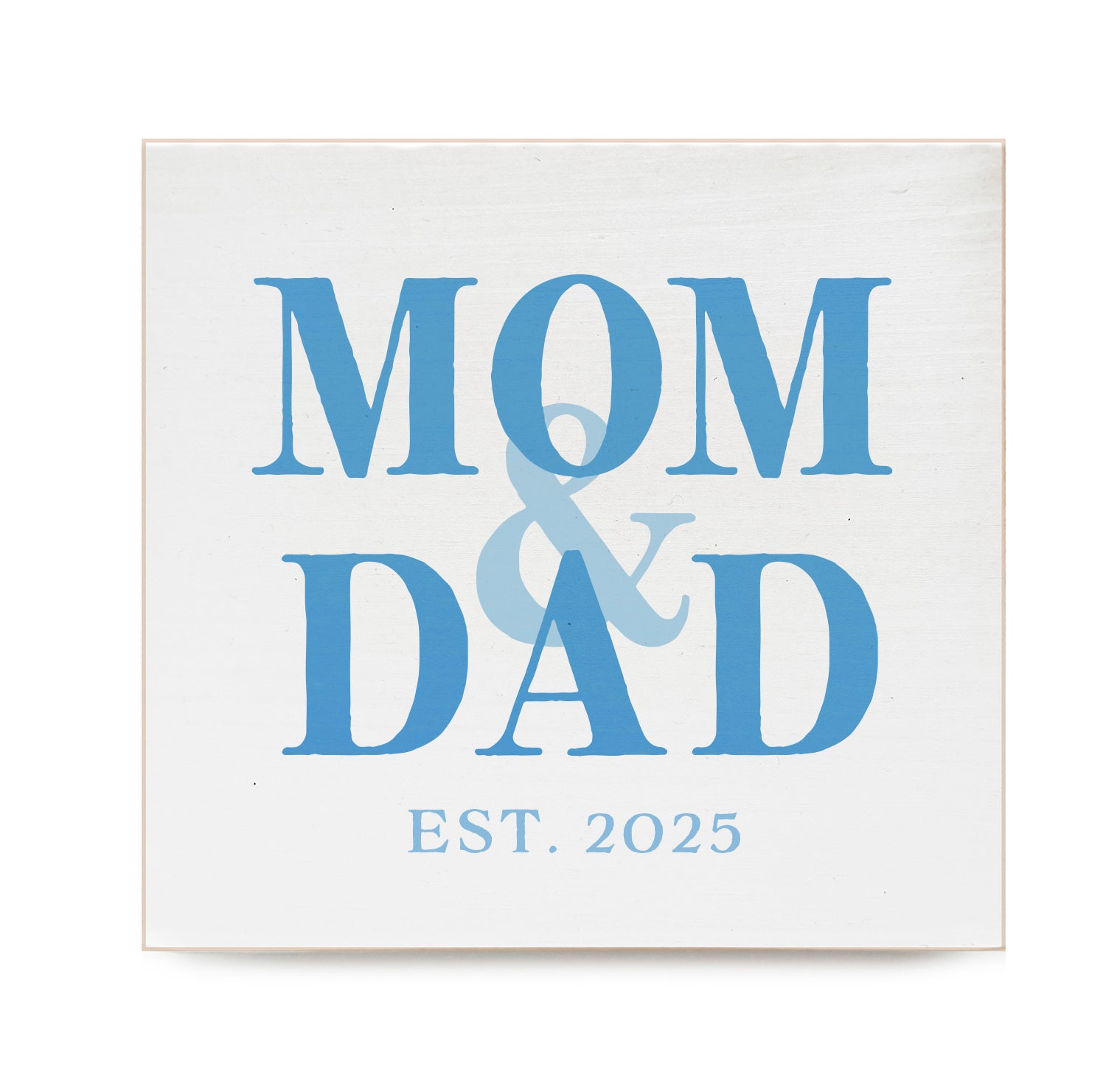 Mom & Dad Est. in Blue Decorative Wooden Block