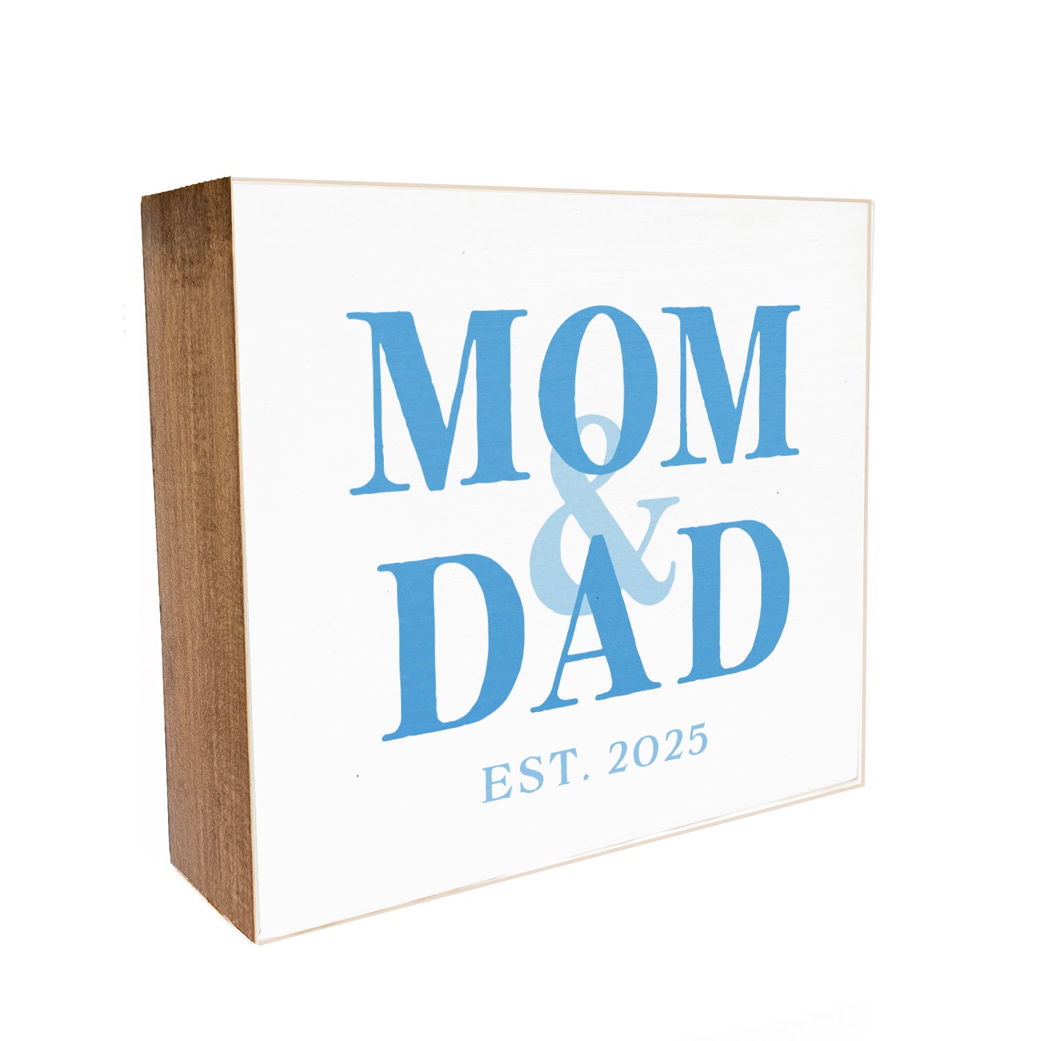 Mom & Dad Est. in Blue Decorative Wooden Block