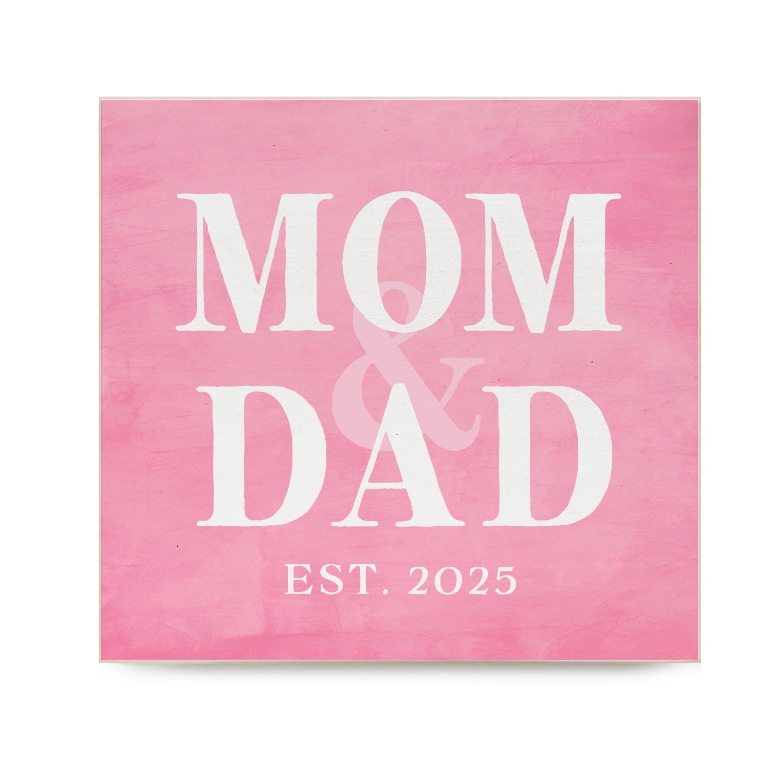 Mom & Dad Est. in Pink Watercolor Decorative Wooden Block