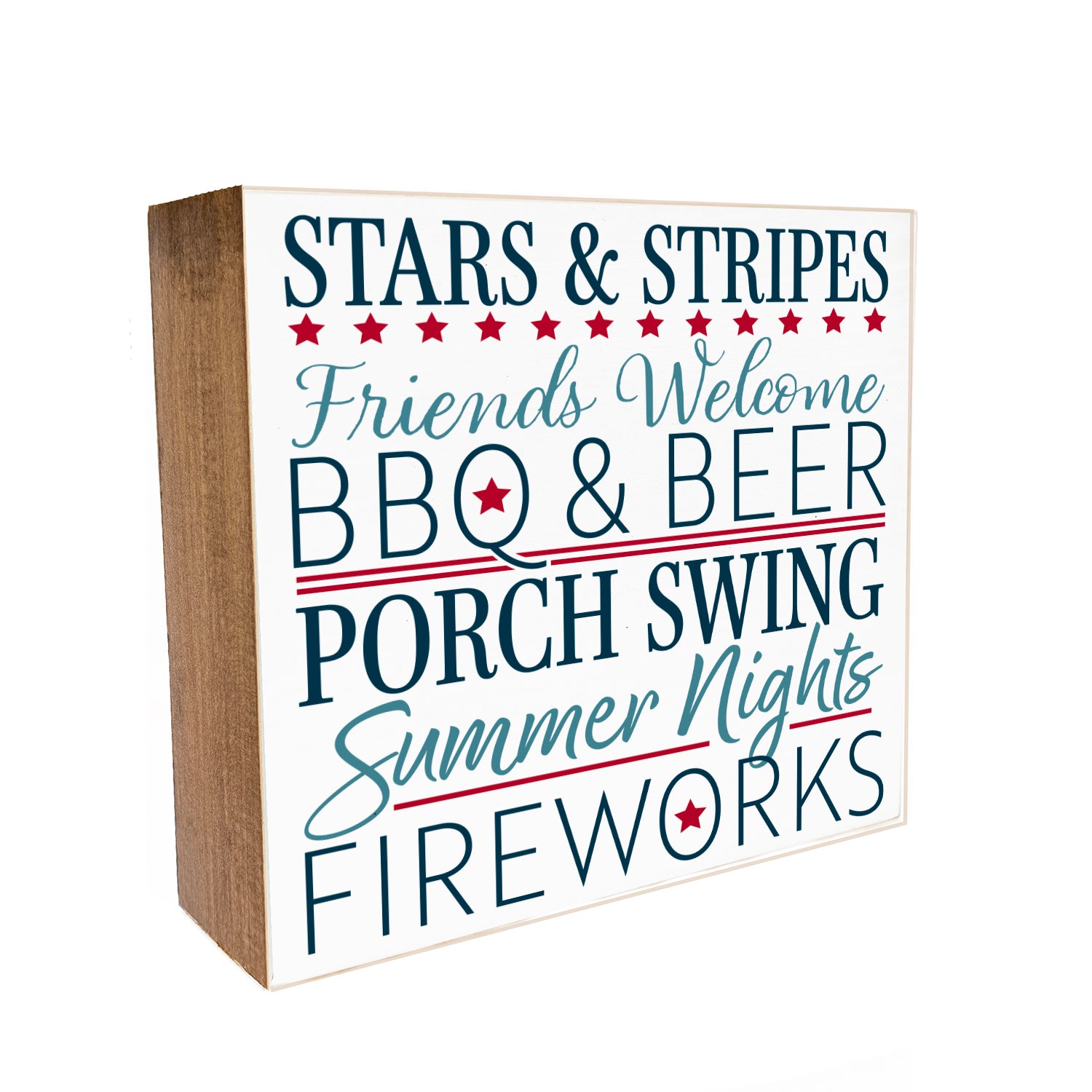 Stars & Stripes Friends Welcome Summer Decorative Wooden Block