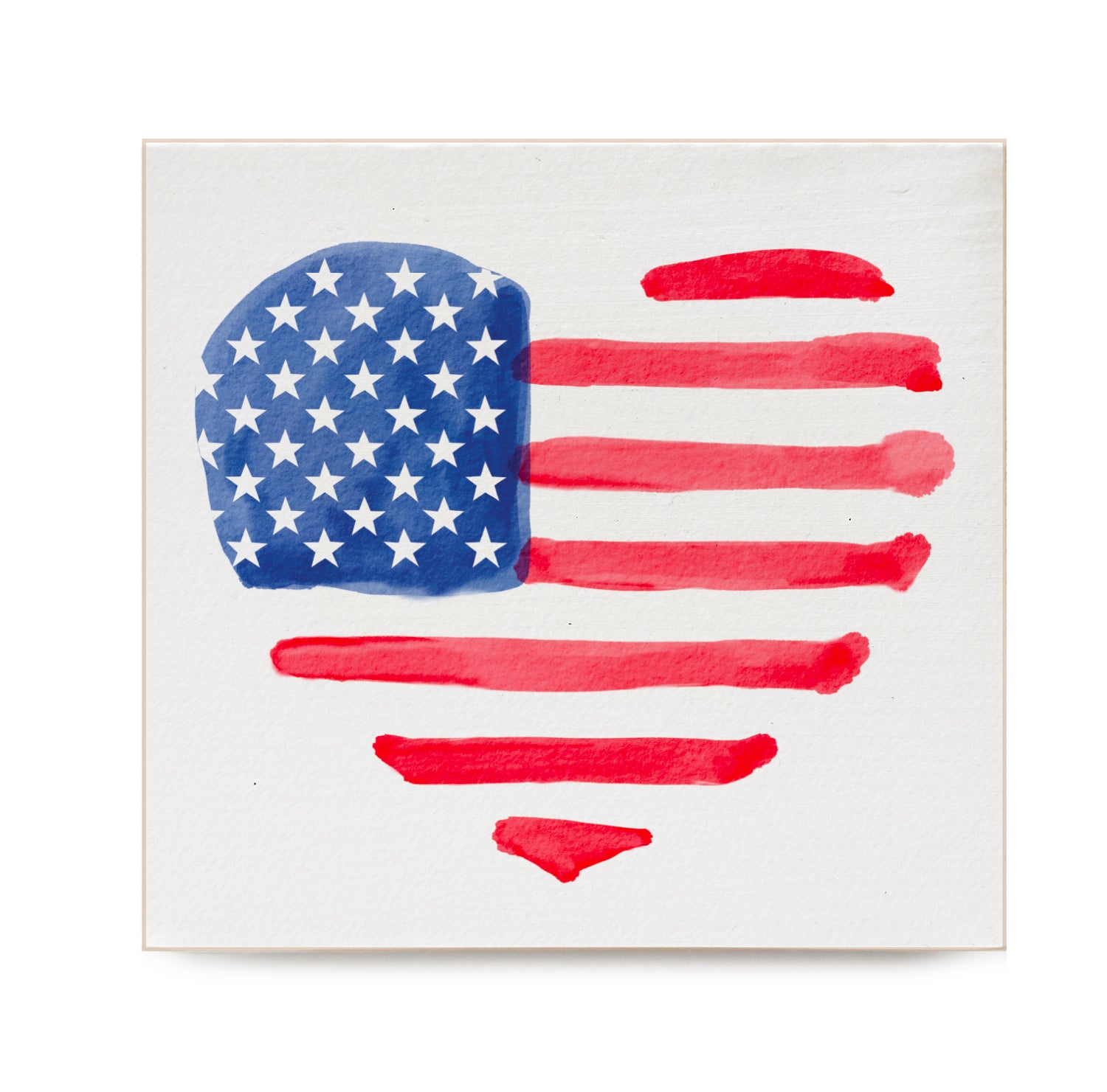 Watercolor Heart American Flag Decorative Wooden Block
