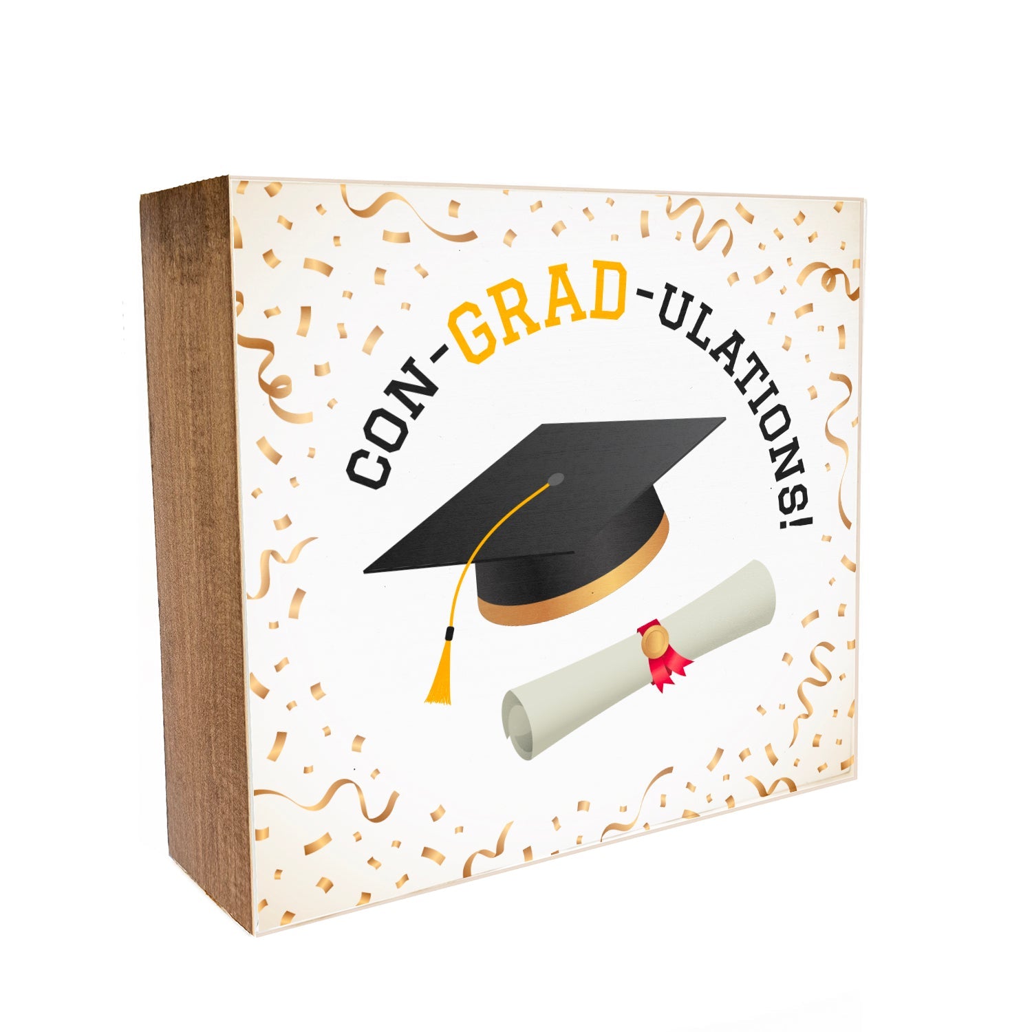 Con-Grad-ulations! Grad Cap Decorative Wood Block