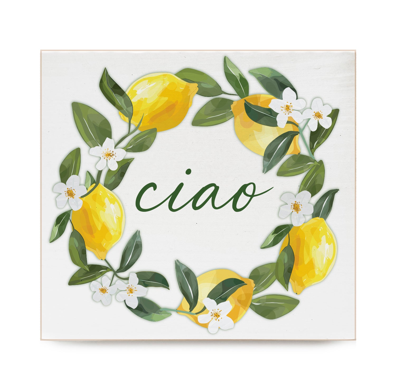 Italia Ciao Lemon Wreath Decorative Wooden Block