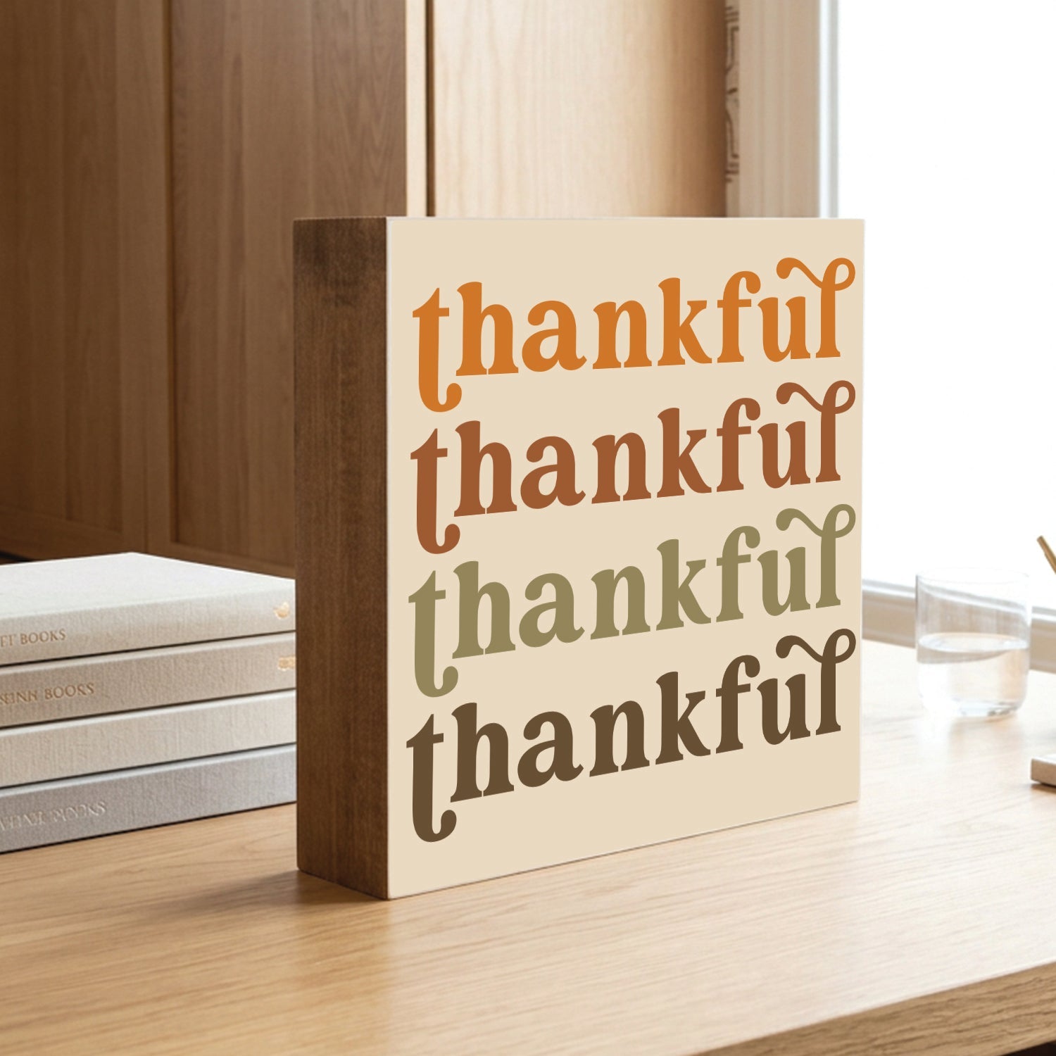 Thankful Fall Decorative Wooden Block