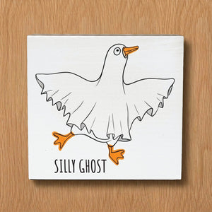 Silly Ghost Halloween Porch Goose Decorative Wooden Block