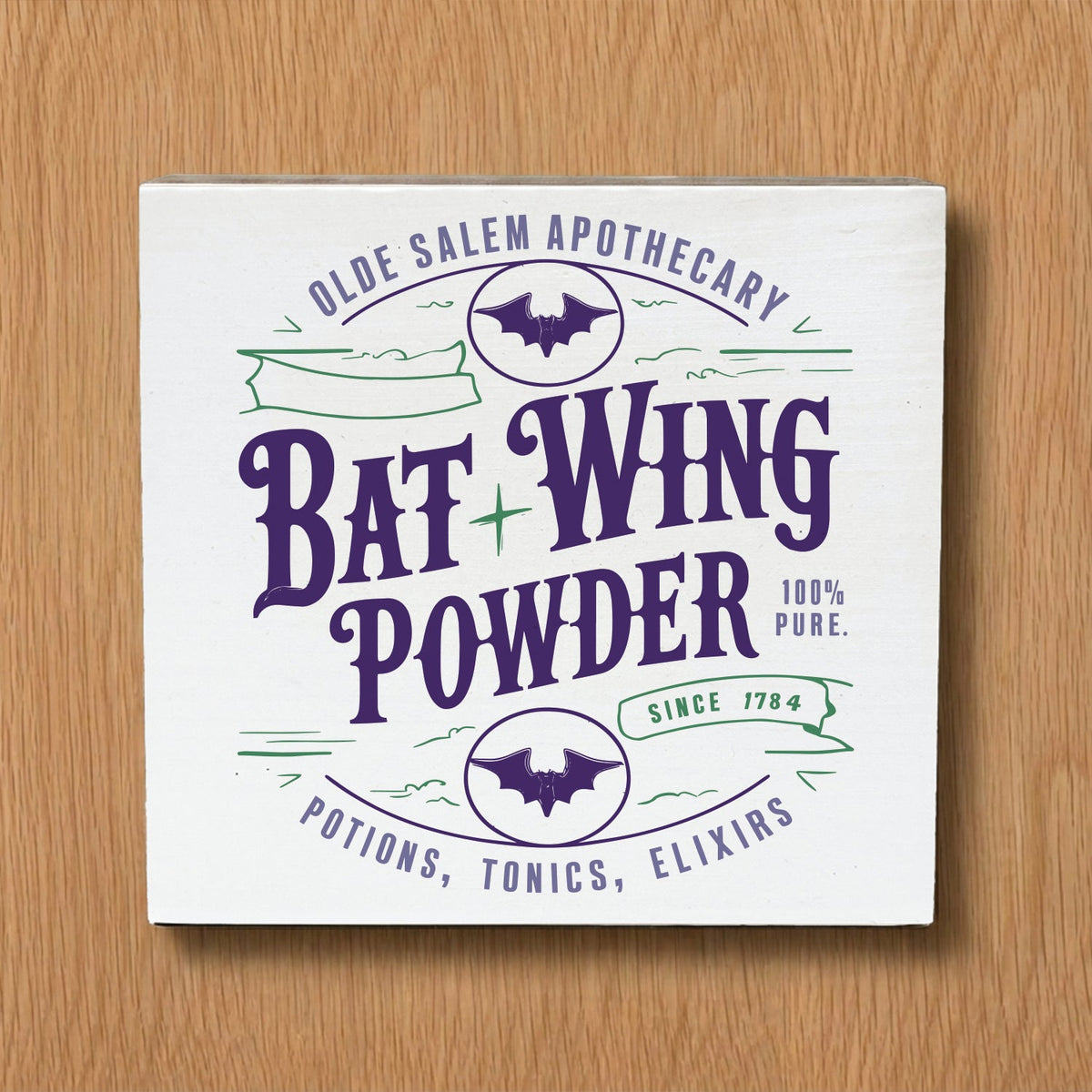 Bat Wing Powder Halloween Decorative Wooden Block