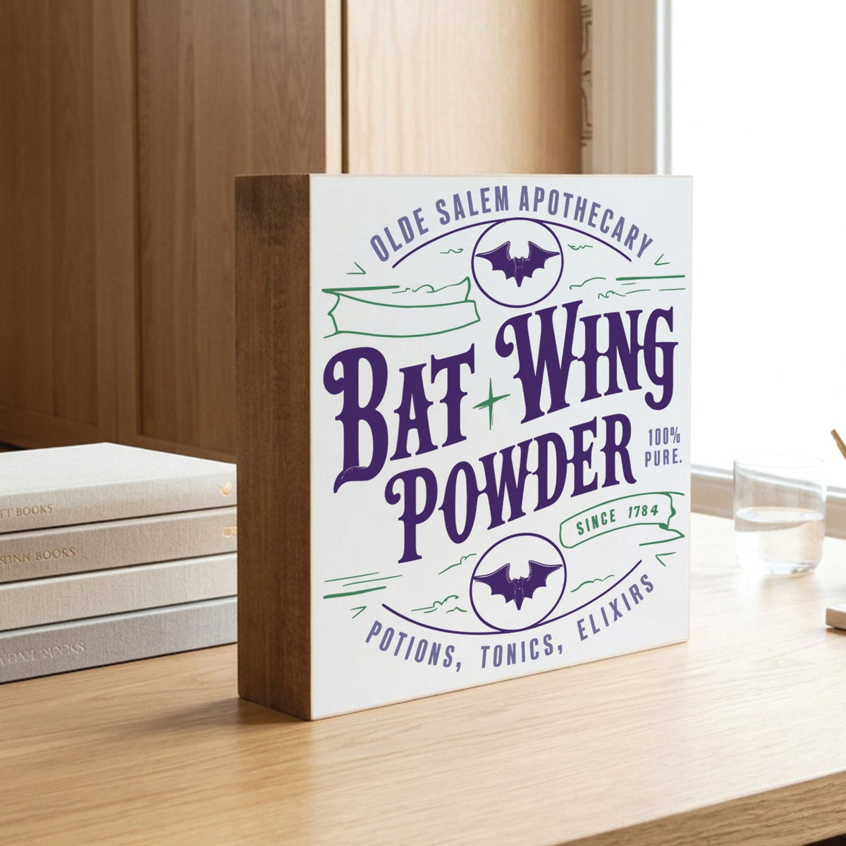 Bat Wing Powder Halloween Decorative Wooden Block