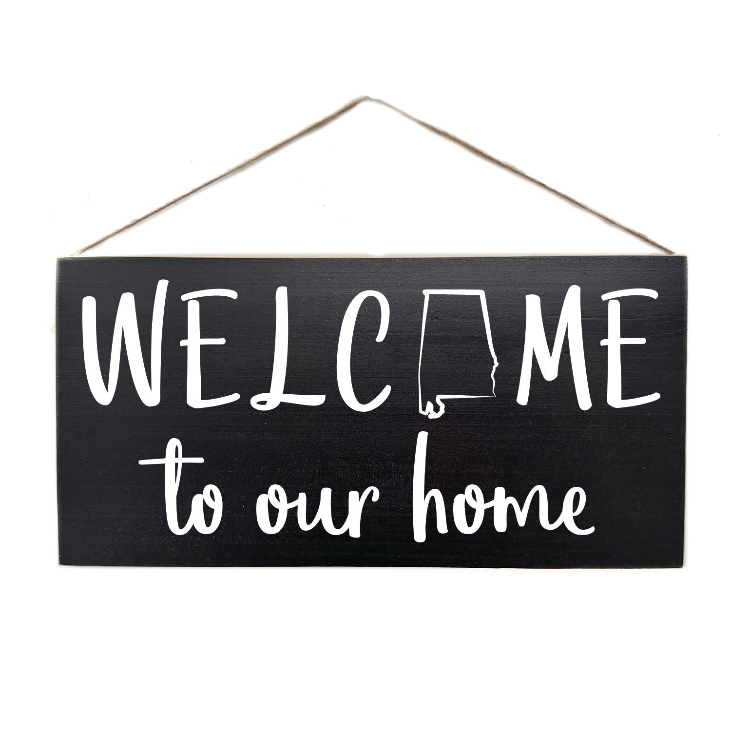 Welcome to our home with Custom State Door Hang Wooden Sign