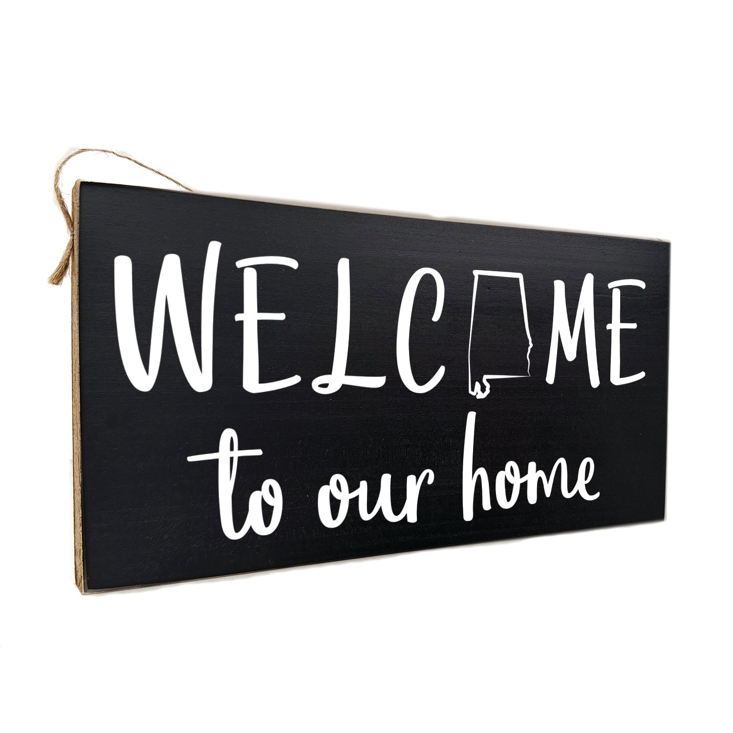 Welcome to our home with Custom State Door Hang Wooden Sign