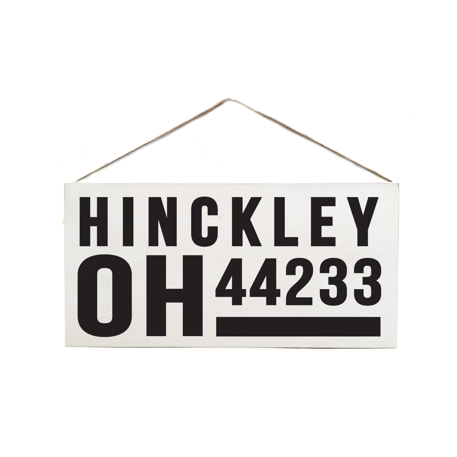 Personalized Location and Zipcode White Wooden Door Hang