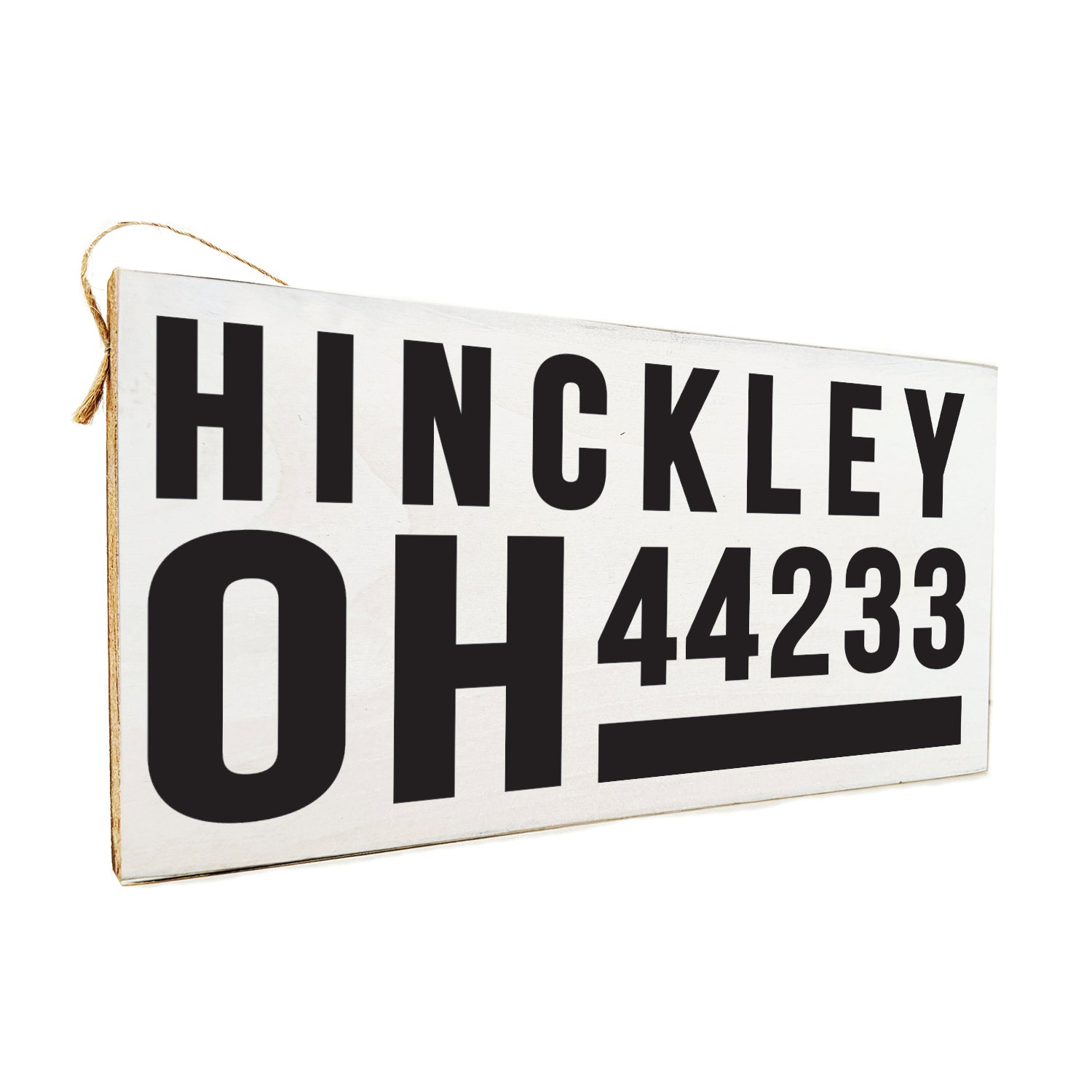 Personalized Location and Zipcode White Wooden Door Hang