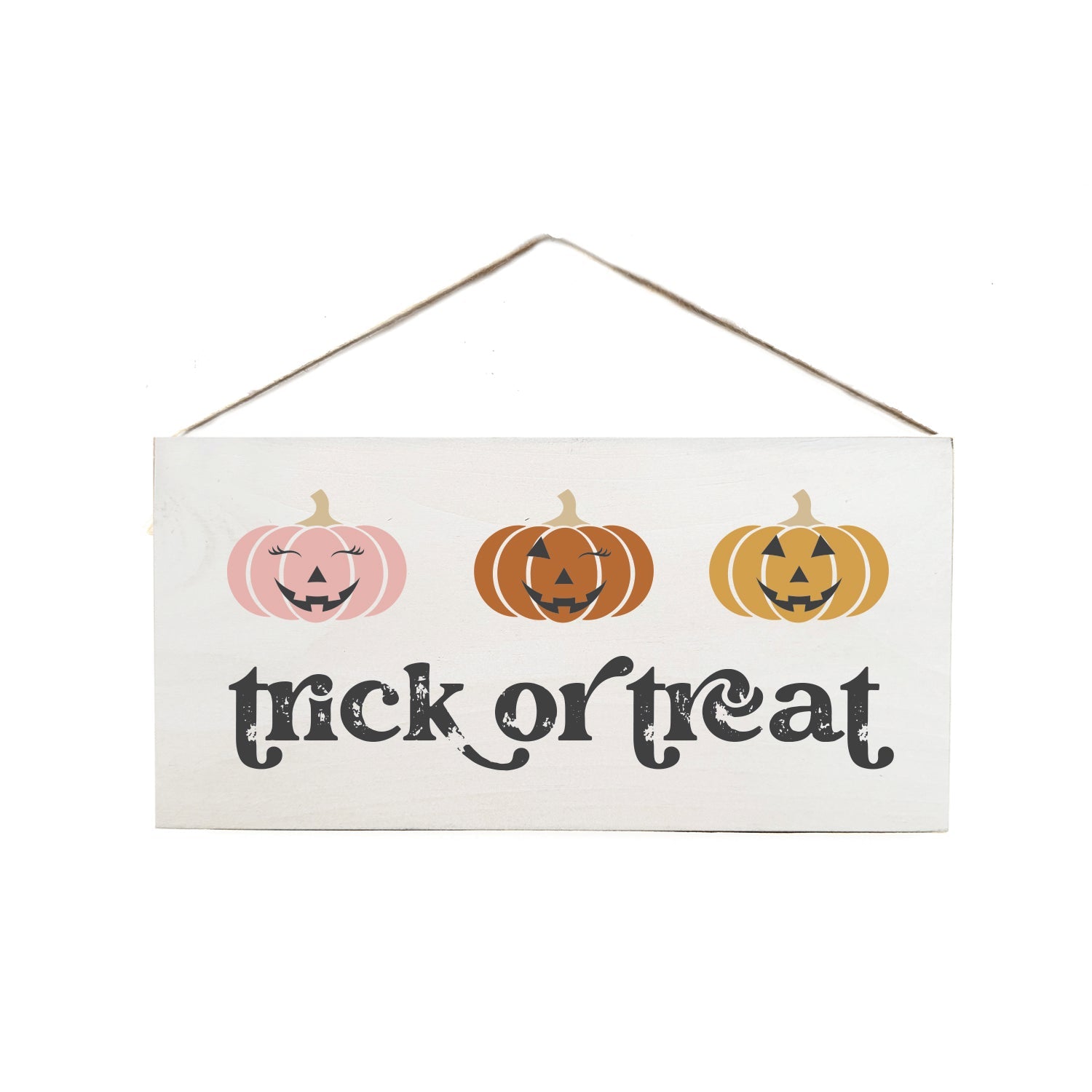 Trick or Treat Pumpkins Wooden Door Hang