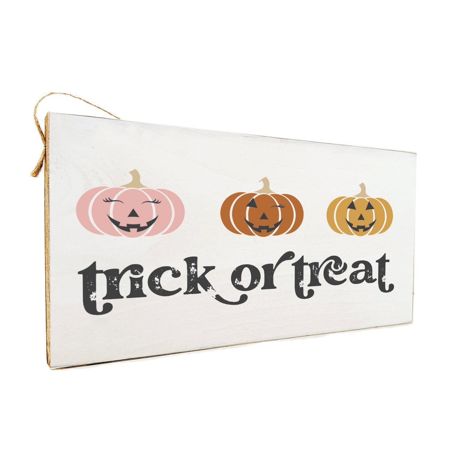 Trick or Treat Pumpkins Wooden Door Hang