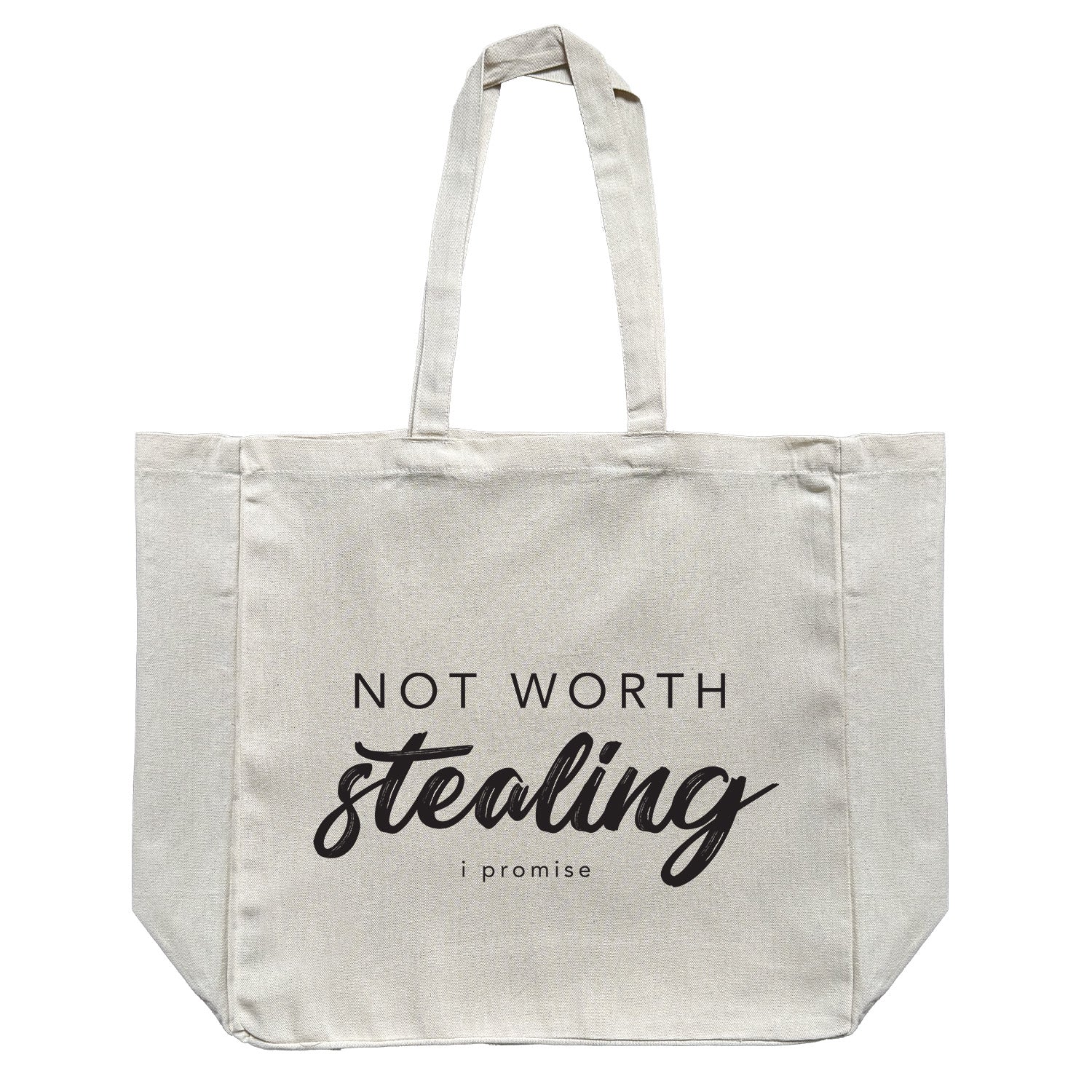 Not worth stealing I promise // Large Natural Tote Bag