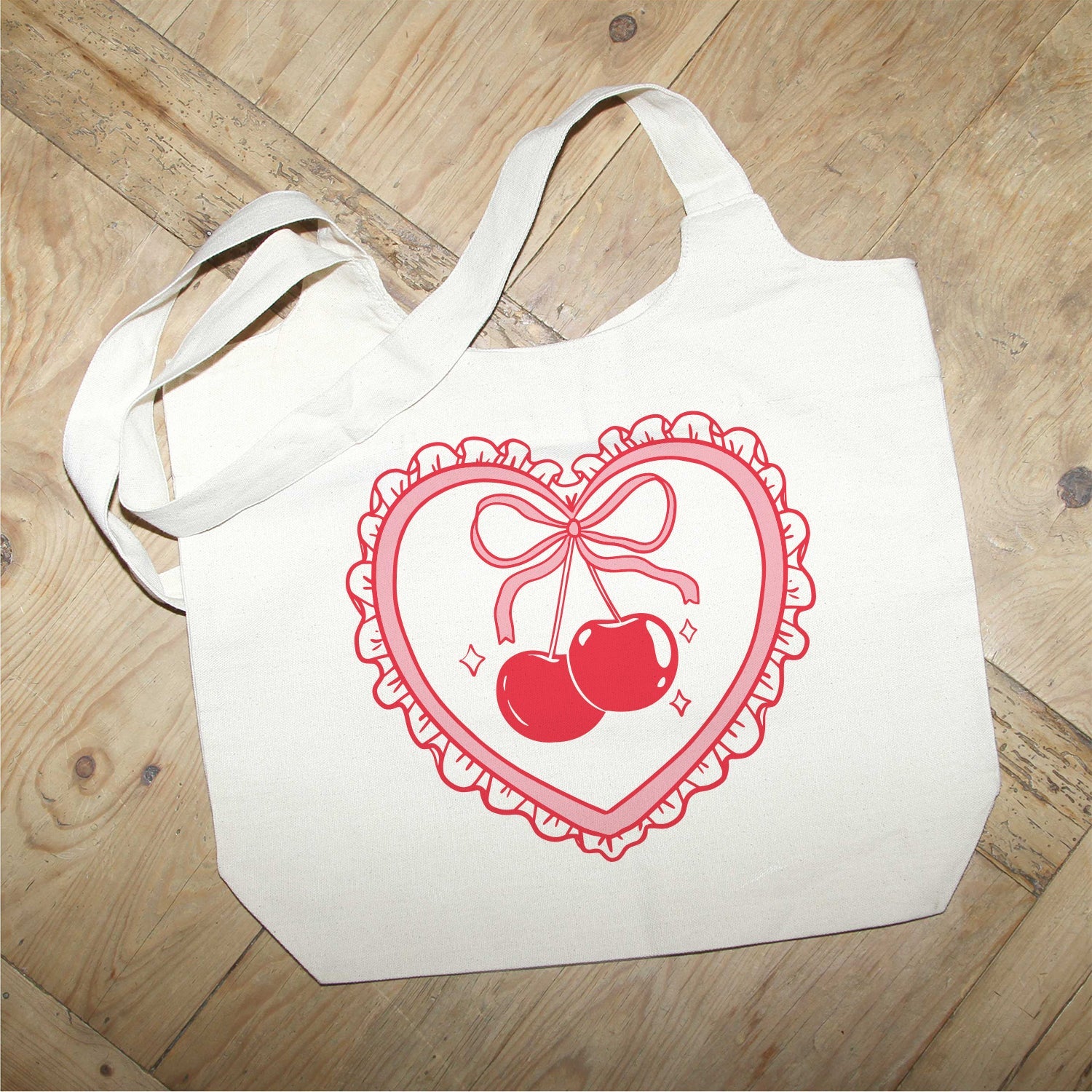 Cherry Heart MS Natural Tote Bag