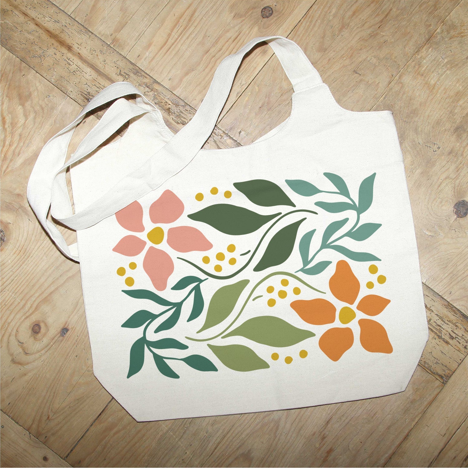 Floral Color MS Natural Tote Bag