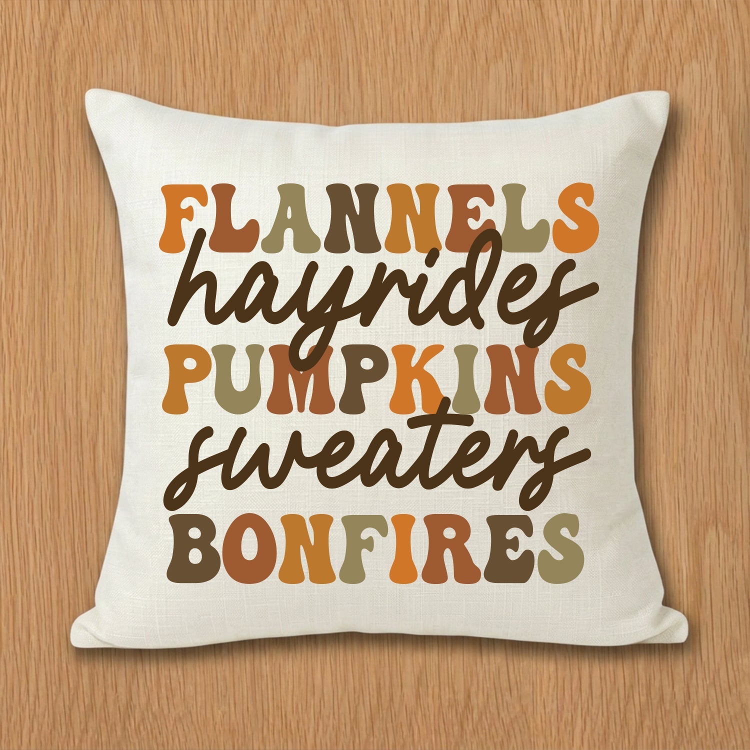 Flannels Hayrides Pumpkins Sweaters Bonfires Fall Pillow Cover