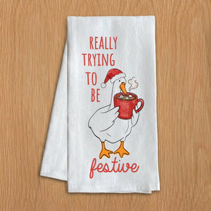 Really trying to be Festive Porch Goose Kitchen Towel