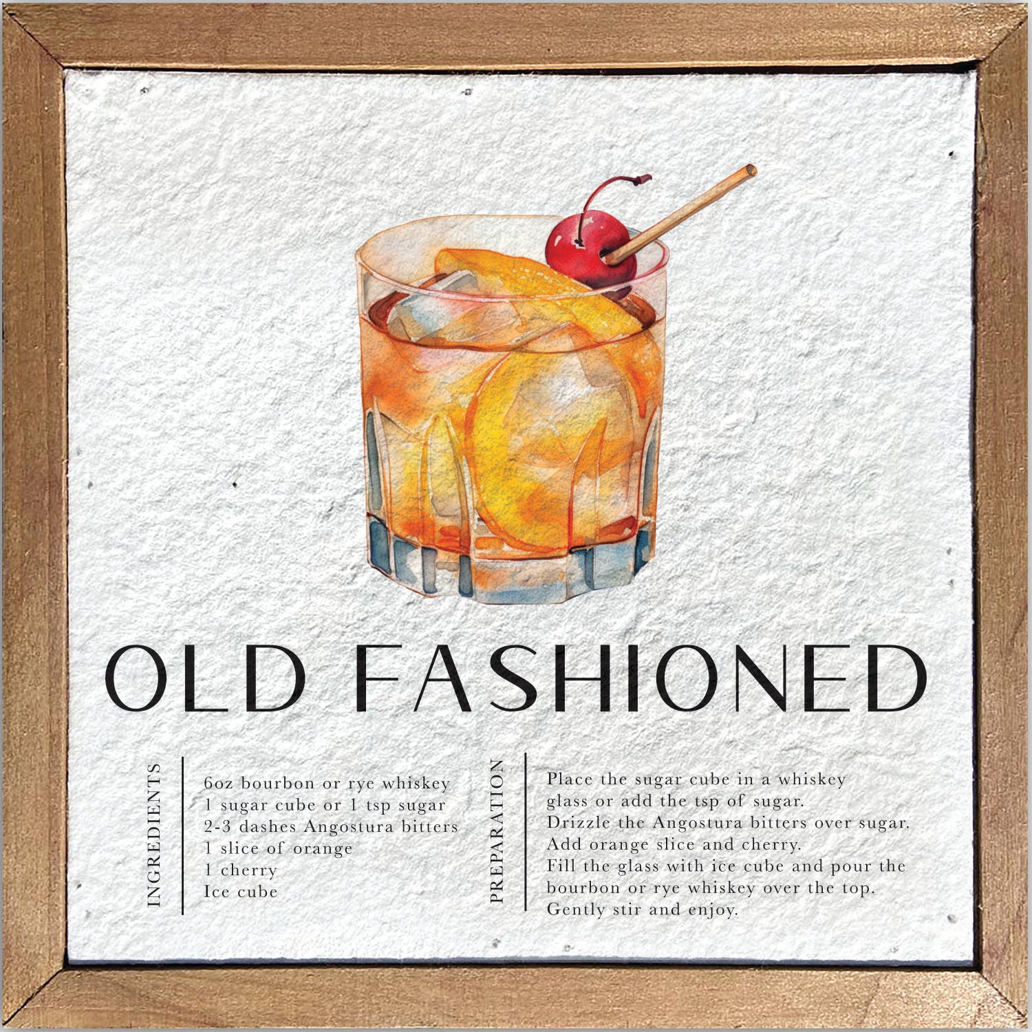 Old Fashioned Recipe // 6x6 Pulp Paper Wall Décor