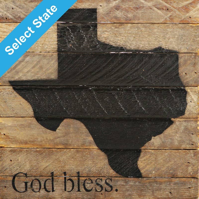 [STATE] God Bless / 10"x10" Reclaimed Wood Sign