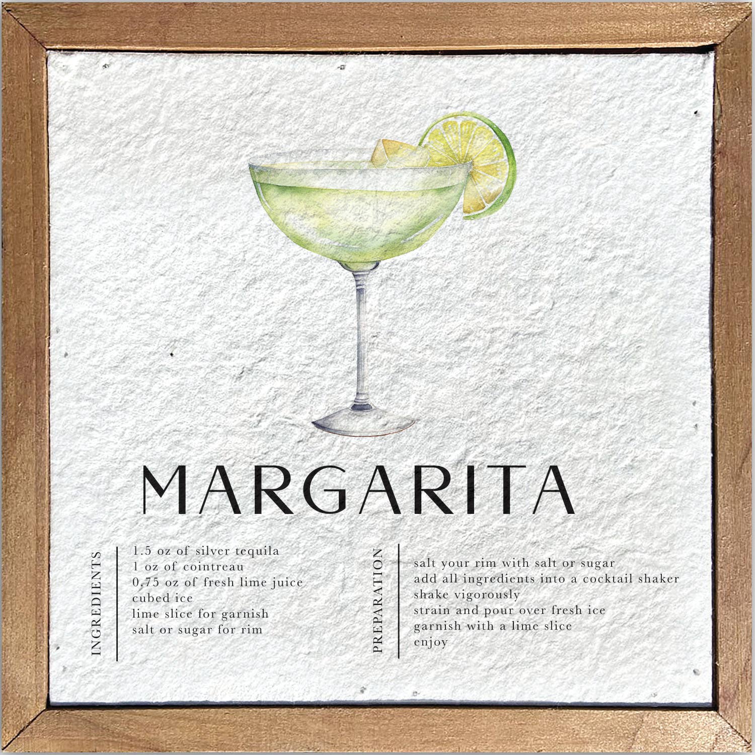 Margarita Recipe // 6x6 Pulp Paper Wall Décor