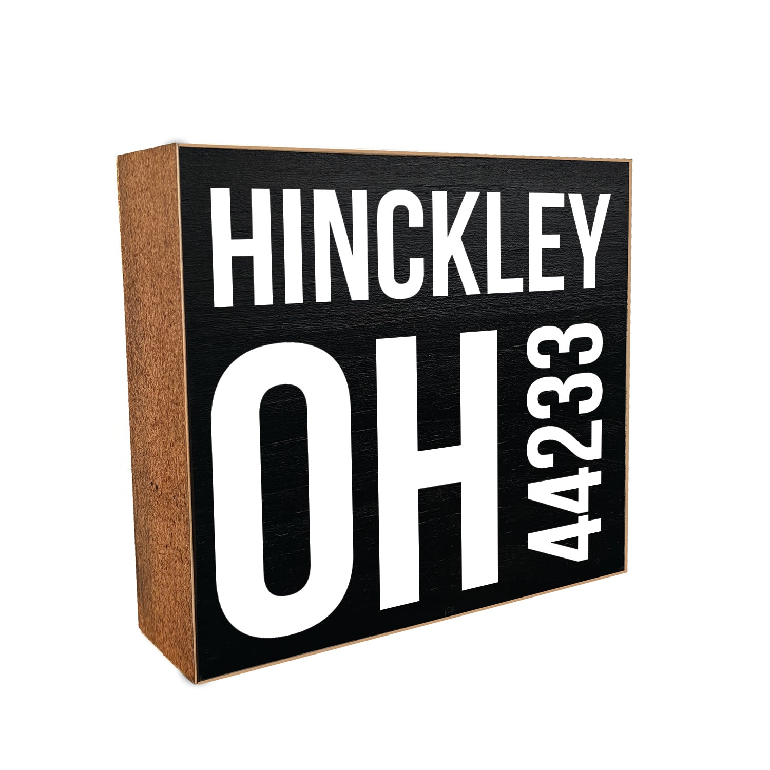 Personalized Location and Zipcode Black Decorative Wooden Block