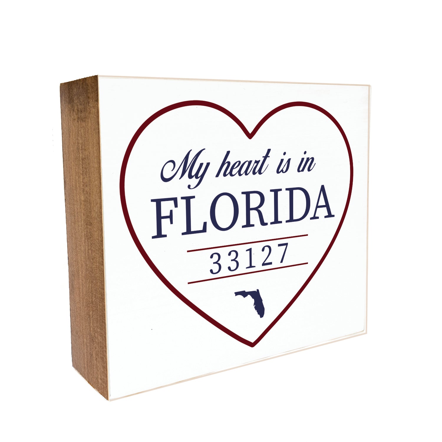 My Heart is in State Custom Decorative Wooden Block