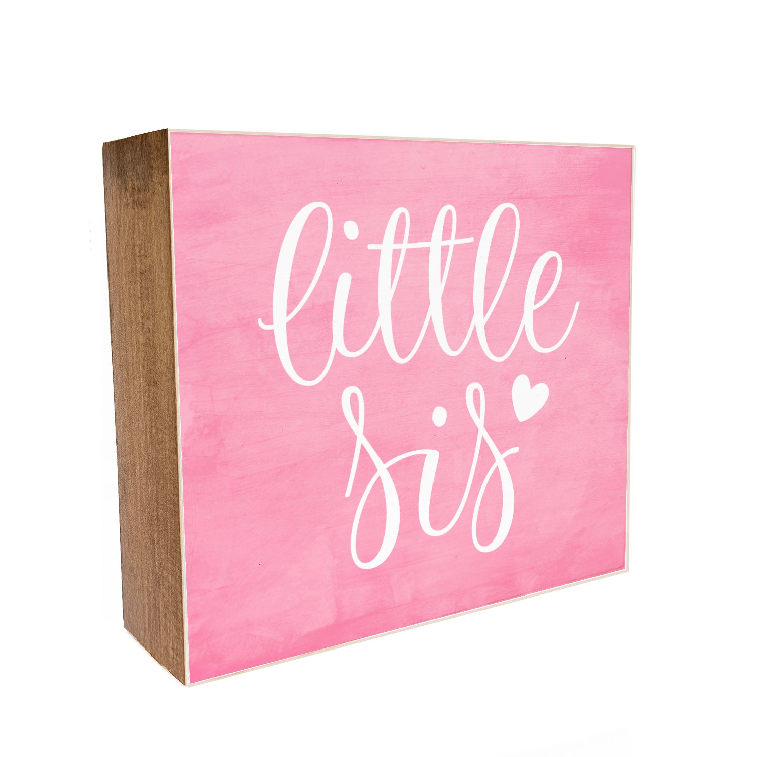 Little Sis with Pink Watercolor Decorative Wooden Block