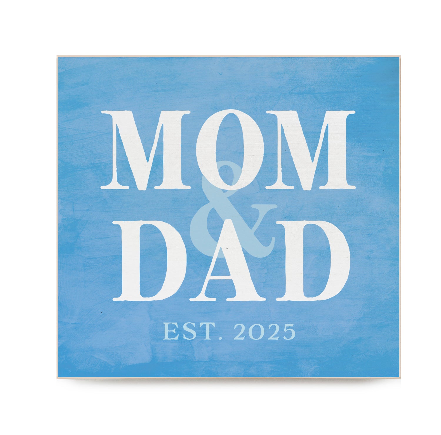 Mom & Dad Est. in Blue Watercolor Decorative Wooden Block
