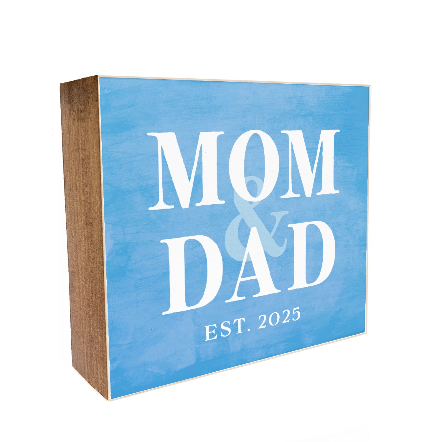 Mom & Dad Est. in Blue Watercolor Decorative Wooden Block