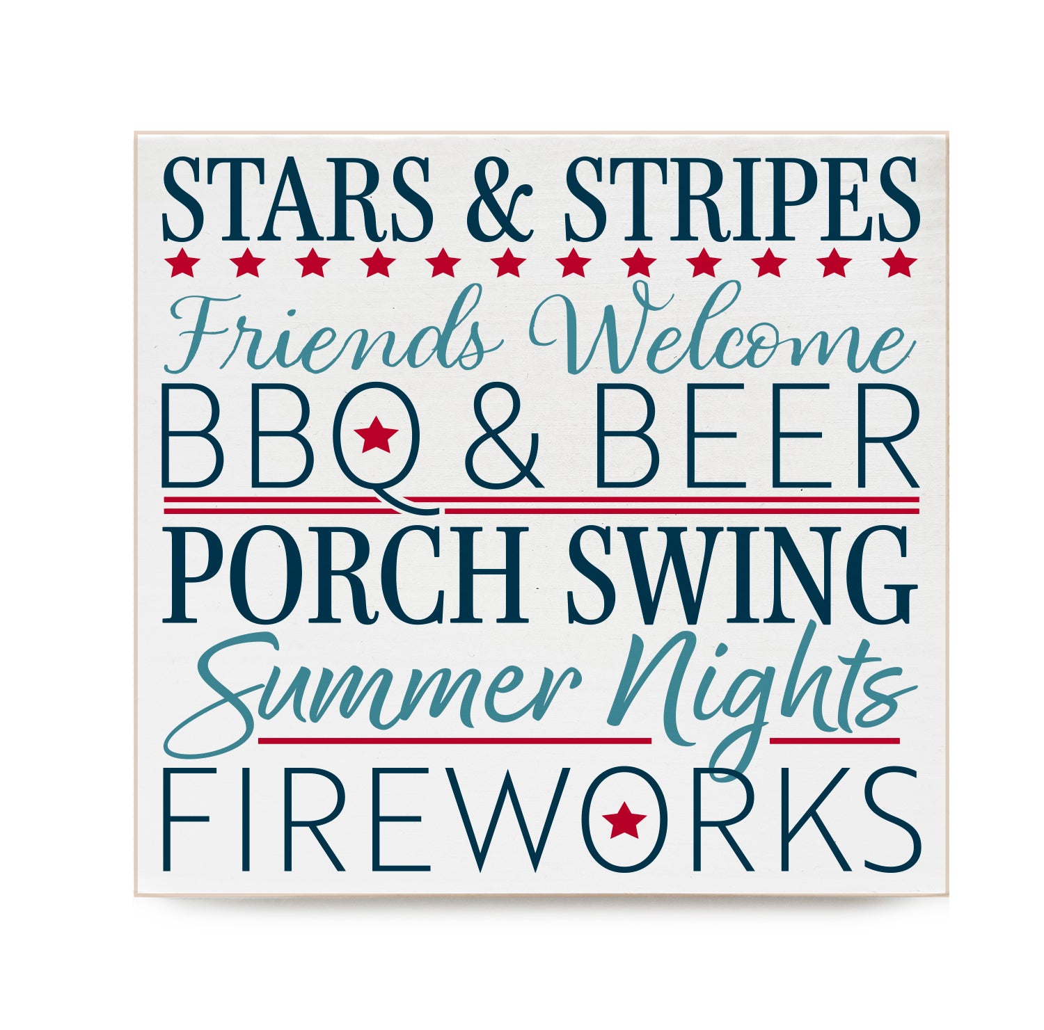 Stars & Stripes Friends Welcome Summer Decorative Wooden Block