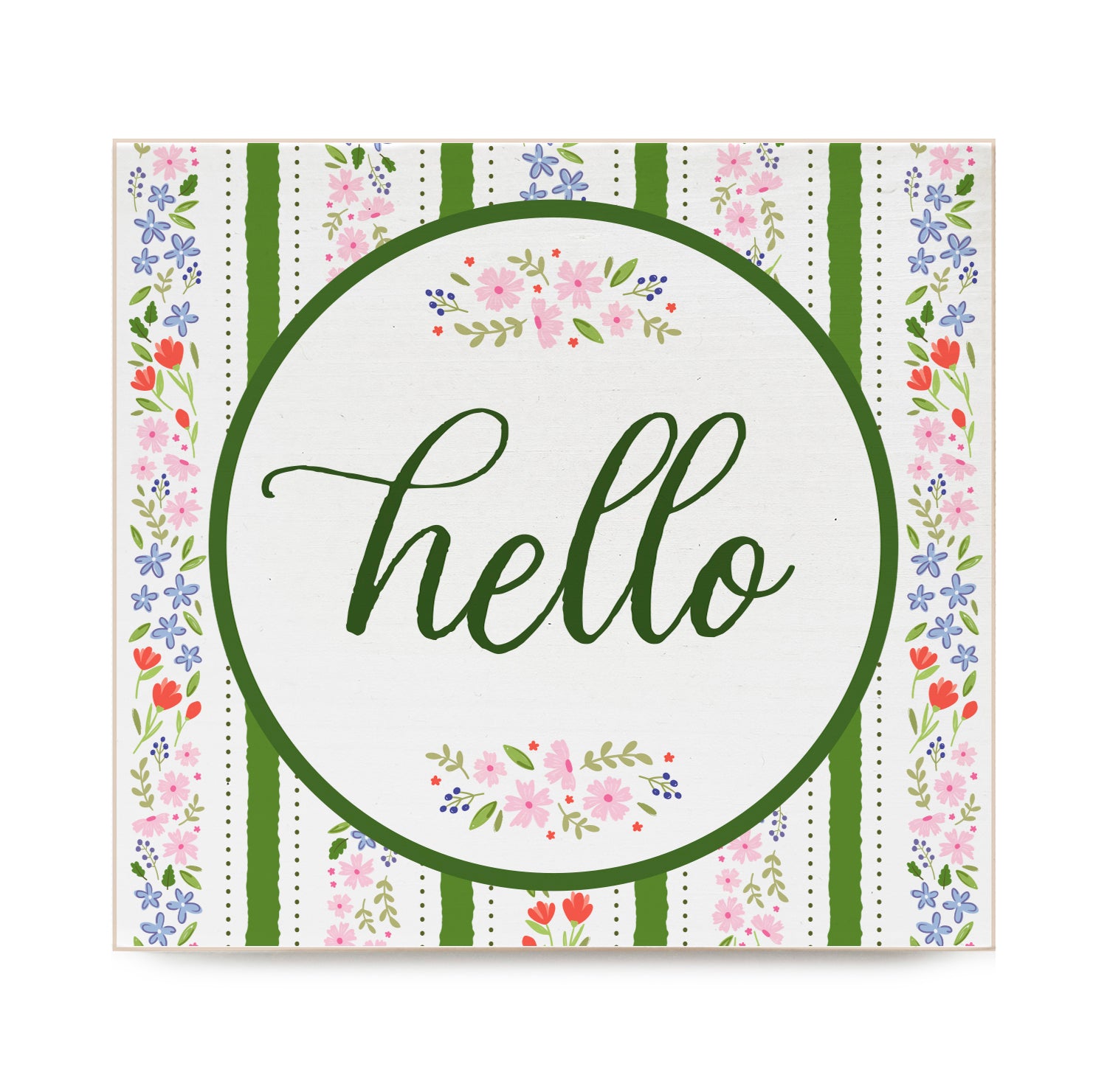 Hello Floral Decorative Wooden Block