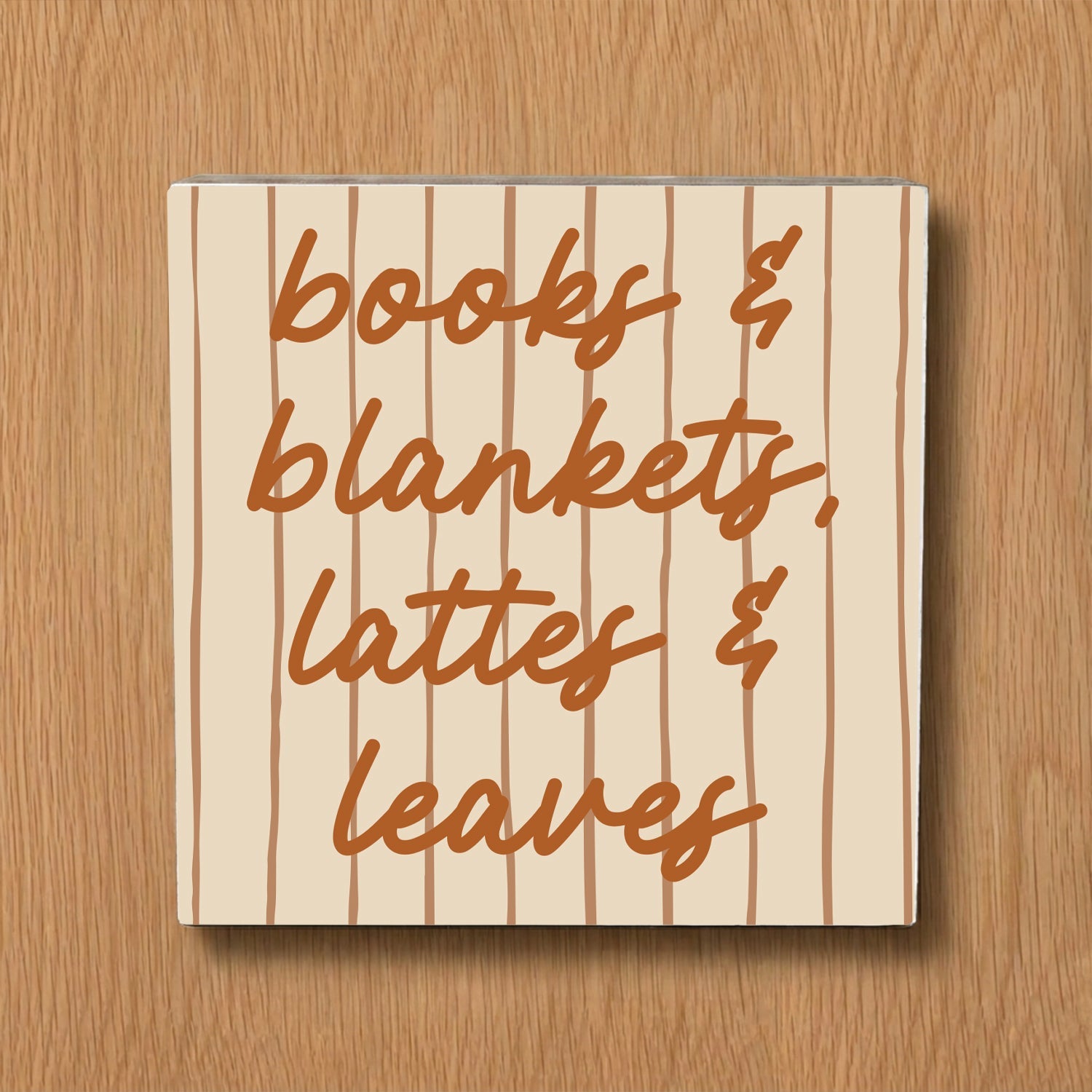 Books and Blankets, Latte and Leaves Fall Decorative Wooden Block