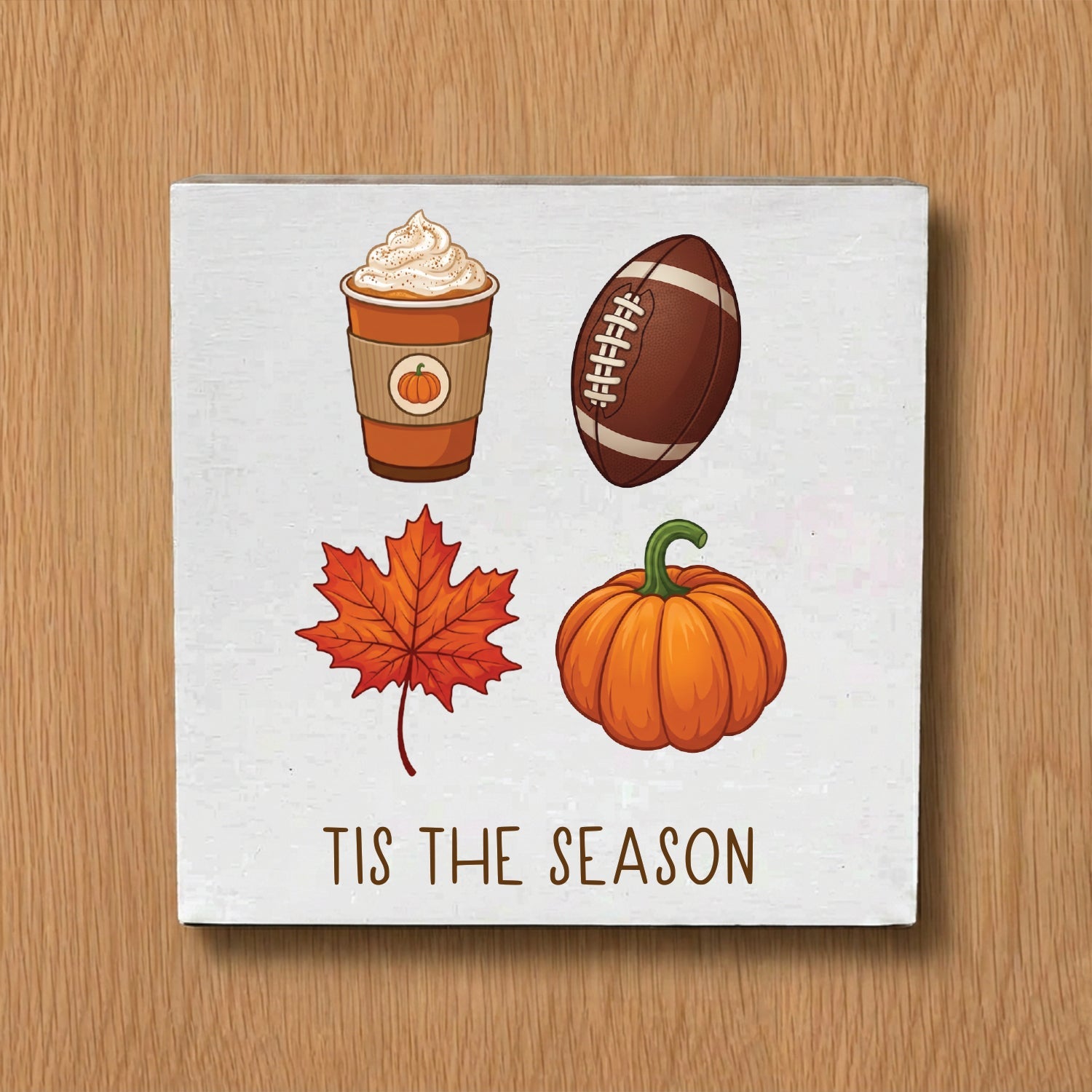 Tis the Season Fall Icons Decorative Wooden Block