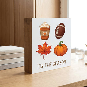 Tis the Season Fall Icons Decorative Wooden Block