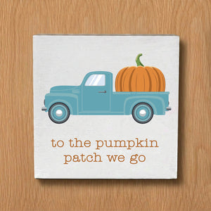 Blue Truck Pumpkin Patch Fall Decorative Wooden Block