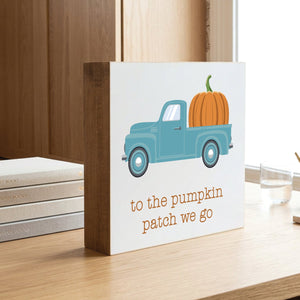 Blue Truck Pumpkin Patch Fall Decorative Wooden Block