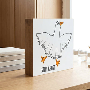 Silly Ghost Halloween Porch Goose Decorative Wooden Block