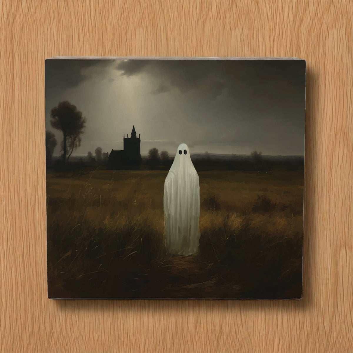 Haunted Ghost Halloween Decorative Wooden Block