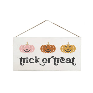 Trick or Treat Pumpkins Wooden Door Hang