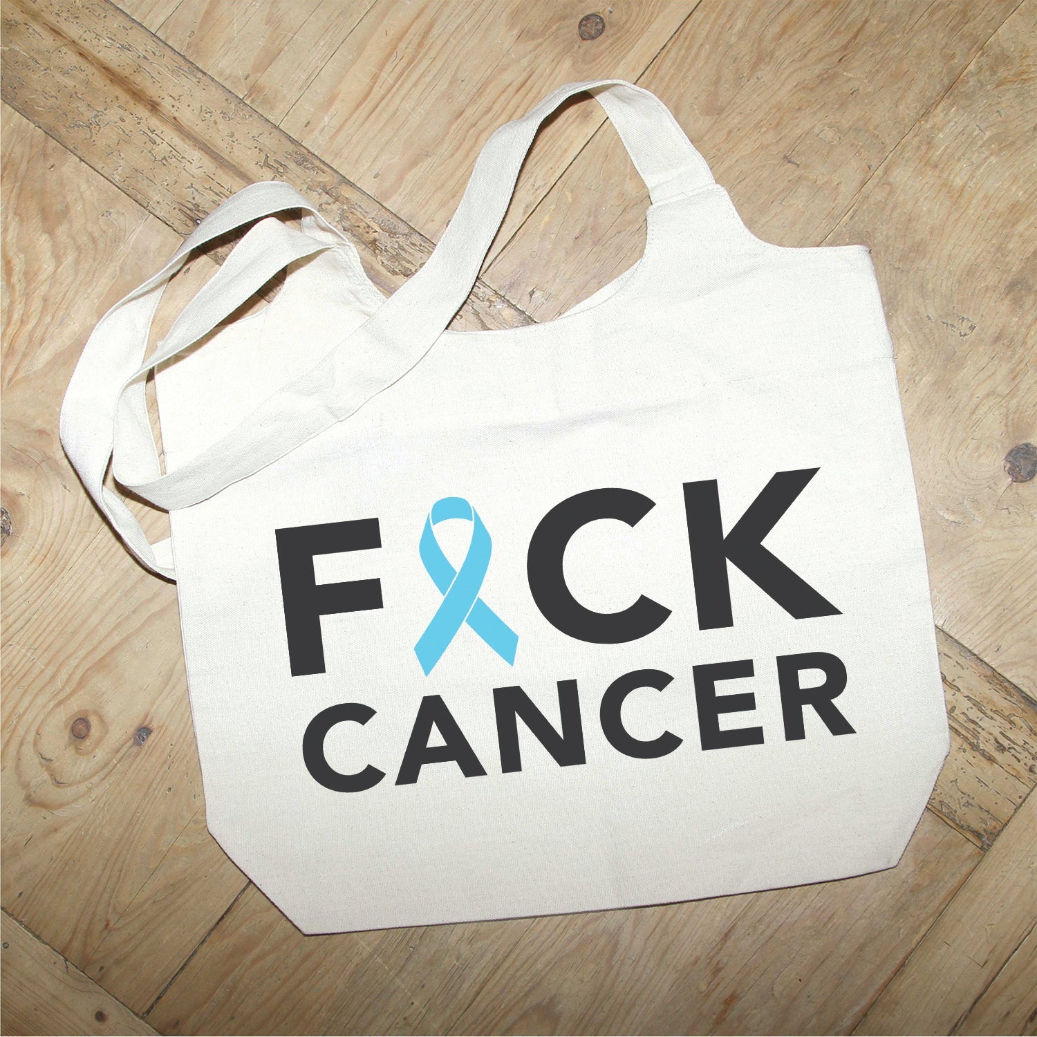 Fuck Cancer Ribbon Tote Bag - Light Blue