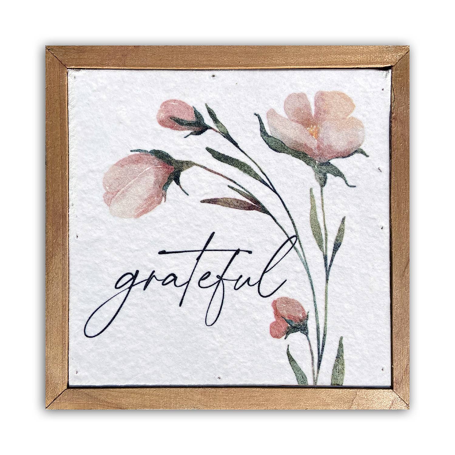 Grateful with floral / 6x6 Pulp Paper Wall Décor