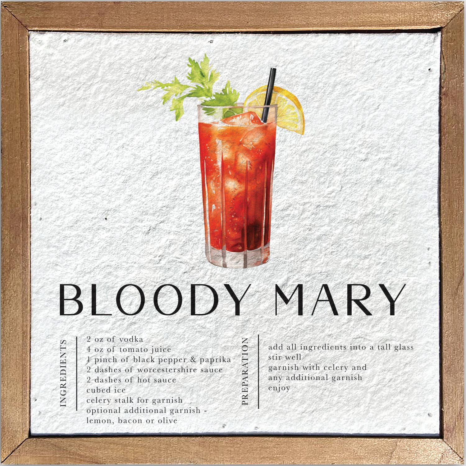 Bloody Mary Recipe // 6x6 Pulp Paper Wall Décor