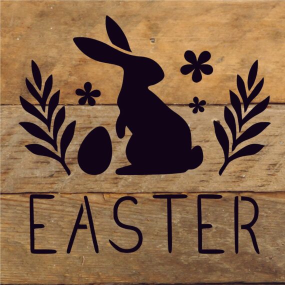 Easter with Bunny / 6x6 Reclaimed Wood Sign