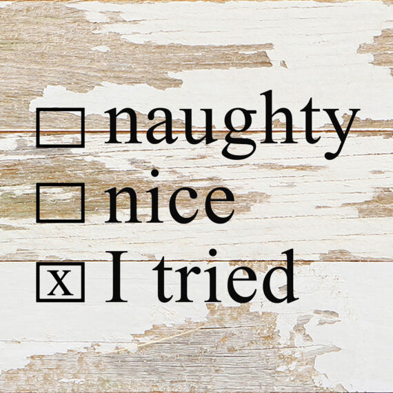 Naughty, nice, I tried (check boxes) / 6"x6" Reclaimed Wood Sign