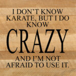 I don't know karate, but I do know crazy and I'm not afraid to use it. / 10"x10" Reclaimed Wood Sign